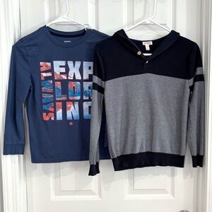 Sonoma Cat & Jack Boys Blue Long Sleeve Striped Graphic Tee Shirt Set Size 10